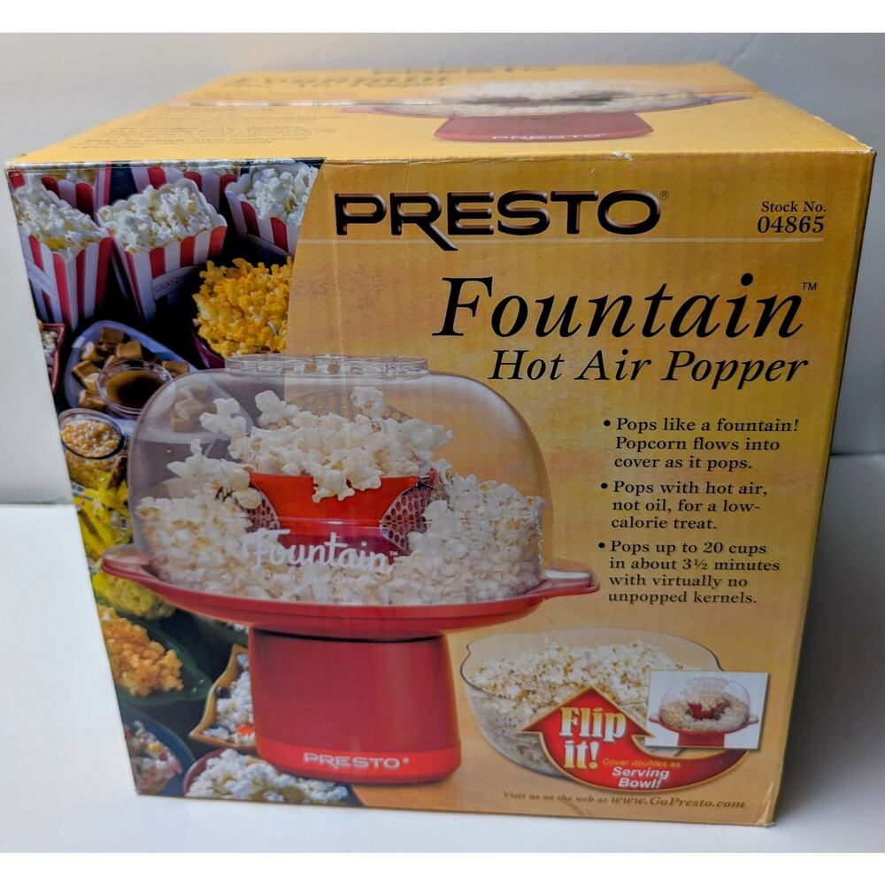 Presto Fountain Hot Air Popper Red NIB Clear Top/Serving Bowl 04865 Movie Night